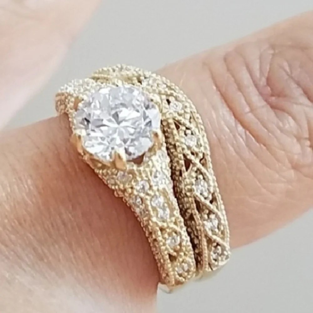 14k Yellow gold Engagement Ring & Wedding Band 2pc